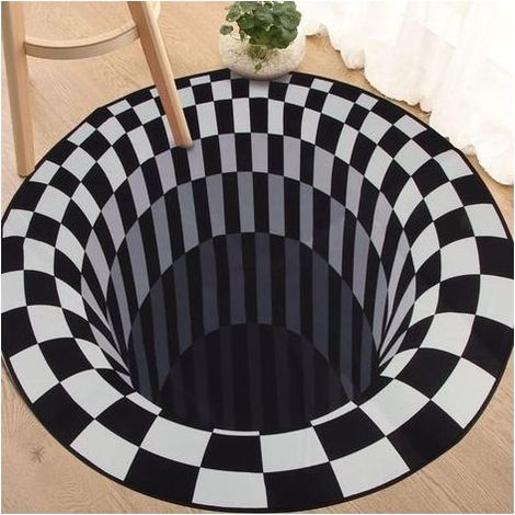 Tapis de Sol 3D Area Rug, Tapis 3D Vortex Chambre Salon, Noir Blanc en Grille Décoration D'intérieur (1/5)