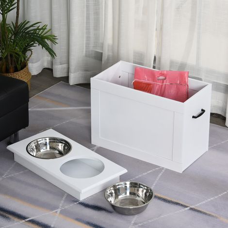 Gamelle surélevée pour chien, gamelle avec espace de rangement, gamelle d'eau, 2 gamelles de 2 litres en acier inoxydable, gamelles pour chien, station d'alimentation pour chiens et chats, blanc (1/5)