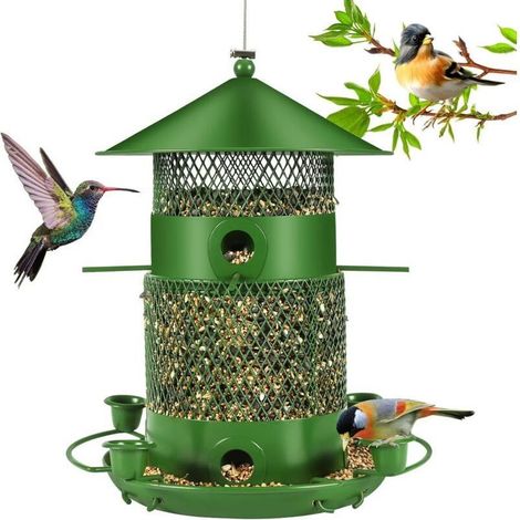 27cm Mangeoire Suspendue pour Oiseau, Extérieur Mangeoire Lanterne Colibri Imperméable, 2.5L Résistante aux Intempéries Grande Capacité Distributeur à Graines pour Jardin - Vert (1/5)