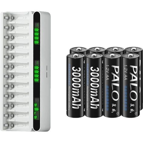 Batteries Rechargeables, Capacité de 3000mAh, Charge Rapide, 8AA 1 Chargeur (1/2)
