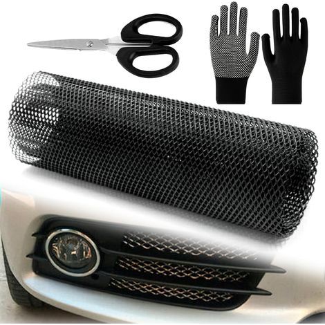 CKN-HT55 Grille métallique universelle en aluminium nid d'abeille, pour voiture, en alliage d'aluminium, avec ciseaux et gants, 100 x 33 cm, noire (1/5)
