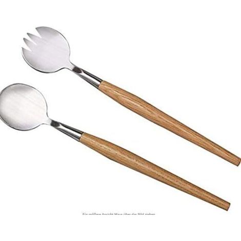 Ensemble cuillère à salade et fourchette en acier inoxydable avec poignée en bois, respectueux de l'environnement et poignée en bois-Fei Yu