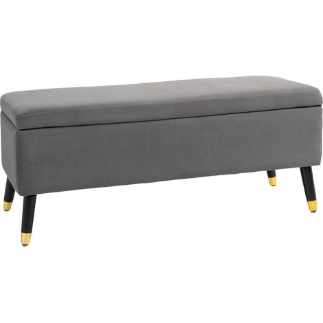 HOMCOM Sitzbank, Polsterbank mit Stauraum, Truhenbank, Metall, Schaumstoff, Kautschukholz, Kohlegrau, 110 x 43 x 45 cm (1/5)