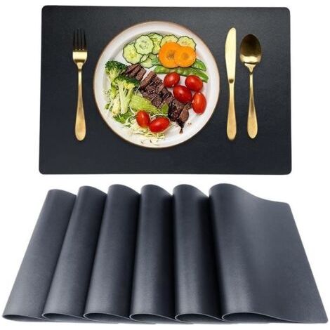 (Noir)6pcs Set de Table en PU Cuir - Lavable Antidérapant Impermeable Résistant à l'huile et à la Chaleur Set de Table 45x30cm (1/3)
