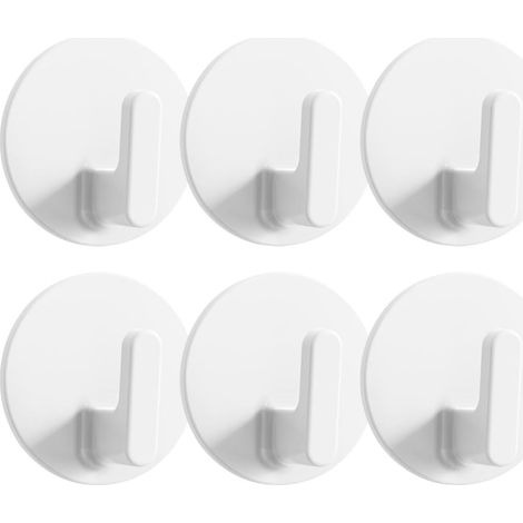 6 Crochets Adhésifs Muraux Blancs Auto-adhésifs pour Clés en Abs, Capacité 0,75kg, Installation sans Perçage, pour Salon et Chambre, Lot de 6 Pièces (1/5)