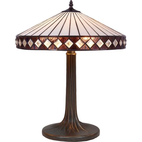 Lampe de table Tiffany avec base en arbre Série Ilumina D-45cm
