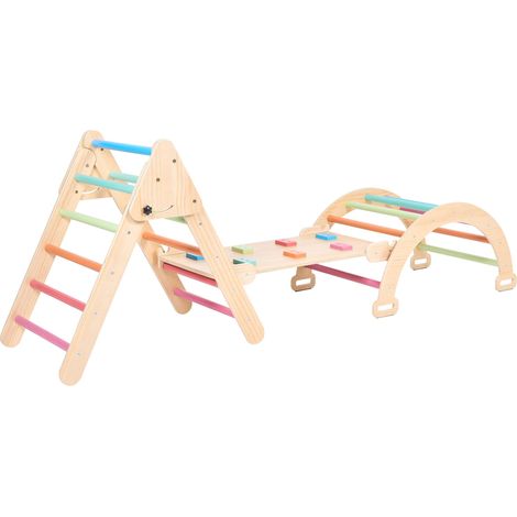 Ensemble d'Escalade pour Enfants avec Arche et Rampe en Bois 3 en 1 Structure Montessori Marron Clair Moama (1/5)