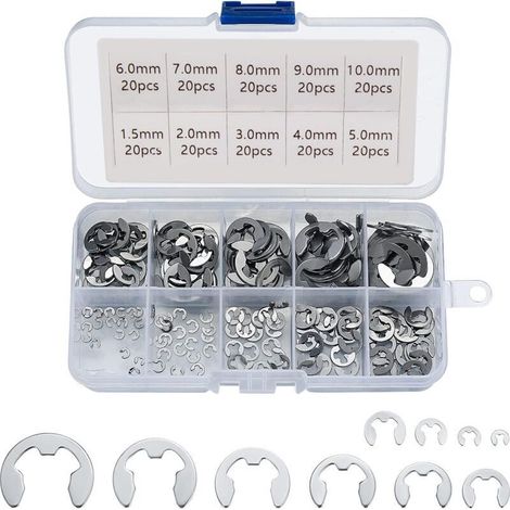Äußere elastische Ringe aus Edelstahl 304, Sortiment von 200 elastischen Ringen in den Größen 1,5/2/3/4/5/6/7/8/9/10 mm, für verschiedene Anwendungen. (1/4)