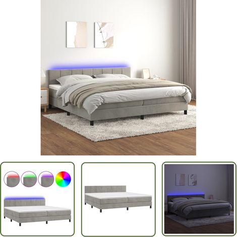 The Living Store Boxspringbett mit Matratze & LED Hellgrau 200x200 cm Samt - Boxspringbett - Samtbett - Luxusbett - Doppelbett - Schlafsystem (1/5)