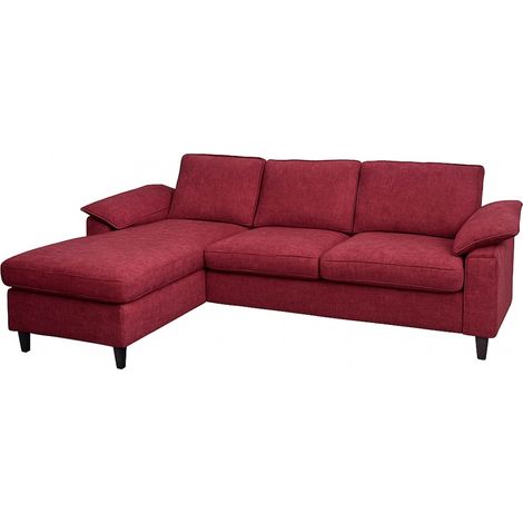 Canapé d’angle méridienne réversible à gauche ou à droite avec 3 coussins, tissu bordeaux et bois de peuplier 040009284 (1/5)