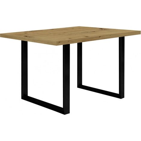Table de repas 140 cm décor chêne et pieds luge métal noir - CORSE 02 (1/5)