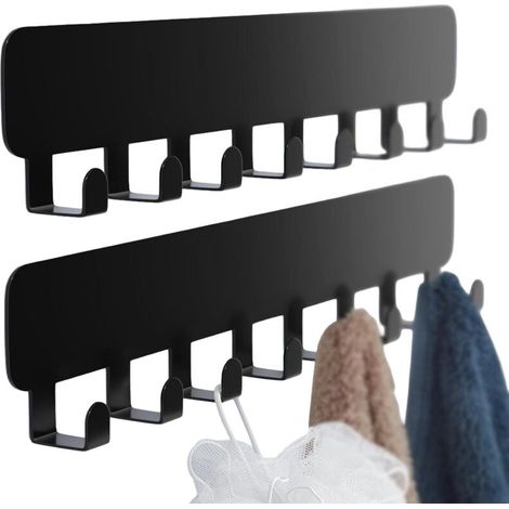 Crochets à clés muraux, porte-clés adhésif sans perçage à coller au mur, Noir 2 Pack
