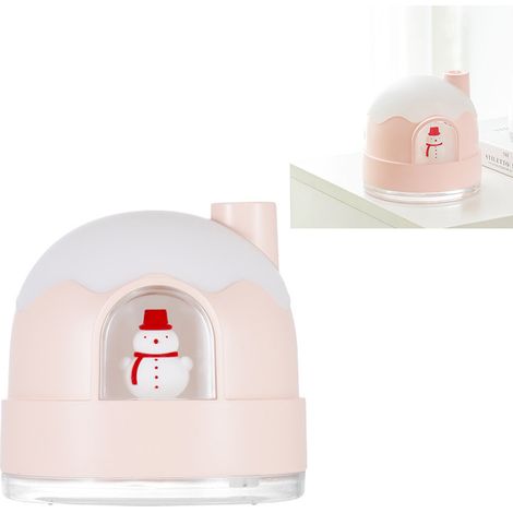 Humidificateur veilleuse, mini vaporisateur d'air silencieux USB en forme de maison de neige, rose, à brancher sur secteur. (1/5)
