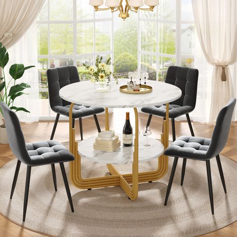 tavolo pranzo 80 cm con 4 sedie effetto marmo dorato OKMYHOME (1/5)