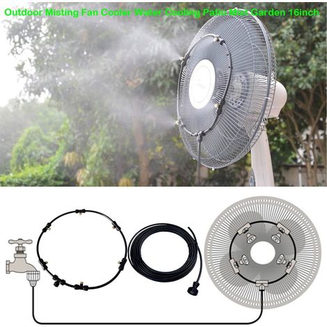 Misting Kit - 4 Nozzle Brass Misting System for 16 Inch Fan - Outdoor Patio Garden Cooling - 3 m Length - 3/4 Inch Thread - White Yellow (1/5)