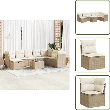 9-tlg. Garten-Sofagarnitur mit Kissen Beige Poly Rattan - Gartensofa Set - Garten Sofa Set - Outdoor Sofa Set - Garten Sofagarnitur (1/5)