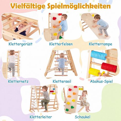 Indoor Jungle Gym for Kids, 8-in-1 Foldable, Solid Wood (1/5)