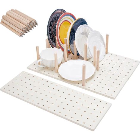 3 Set Panneau Perforé En Bois Organisateur De Tiroir Plateau Réglable Avec 24 Chevillettes Pour Vaisselle Casseroles Ustensiles De Cuisine 43.5x14.7x1cm (1/5)