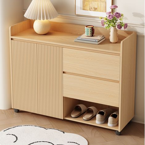 MEUBLIV Zapatero natural 110x35x86 cm con ruedas con freno y estantes regulables (1/5)
