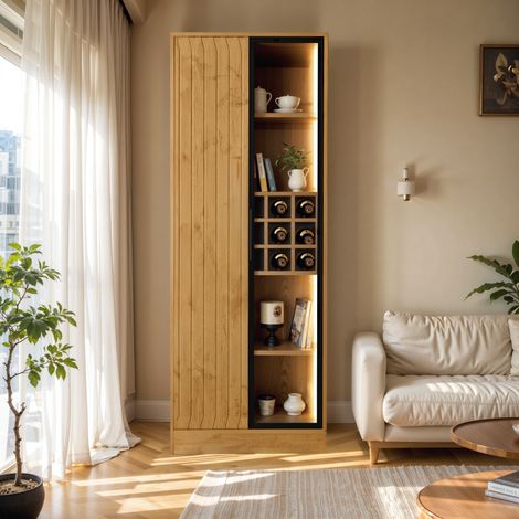 Ensemble de meubles de salle de bain160cm - vitrine avec portes vitrées et éclairage, Avec séparateur de rangement - Marron (1/5)