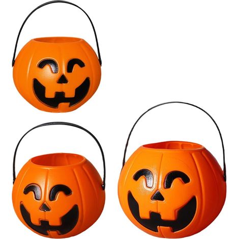 Seau de rangement portable en forme de citrouille avec poignée pour utilisation en intérieur ou en extérieur - Décoration de vacances réutilisable (1/5)