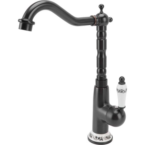 Robinet de cuisine antique doré, tout en cuivre, de style européen, avec mitigeur eau chaude/eau froide, pivotant à 360°, pour évier de cuisine ou de salle de bain, noir (1/5)