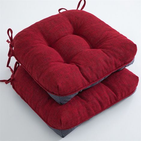 Lot de 2 coussins de chaise extra épais antidérapants et doux pour chaises de salle à manger avec attaches 40 x 40 x 10 cm, rouge (1/5)