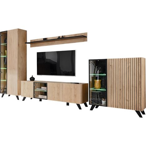 Conjunto de 4 muebles de salón NIELSEN – Roble y negro