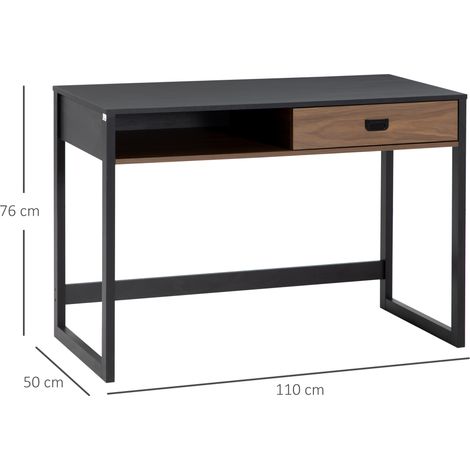 Bureau de style industriel pour chambre/bureau avec tiroirs, 110x50x76 cm, noyer et noir. (1/5)