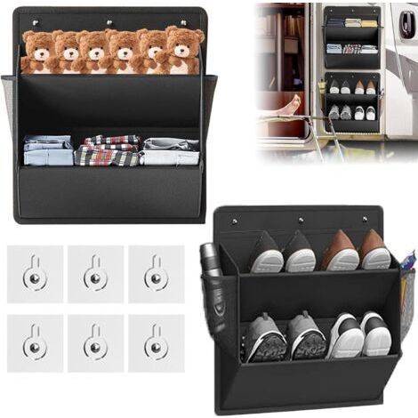 Lot de 2 Range Chaussures avec Ruban Adhésives, Murale Étagère Profondes Poches Grandes, Rangement Chaussure Suspendu Gain Place, Organisateur pour Porte Camping Car & Placard (Noir)