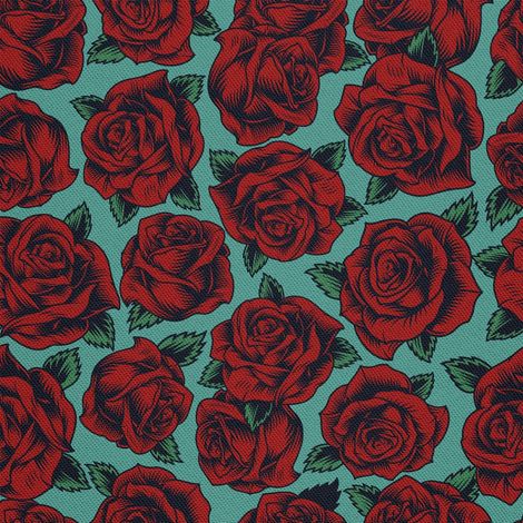 Dekorativer Outdoor-Stoff Oxford - Motiv rote Rosen I DX578 (1/5)