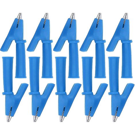 10 Stück Messleitungen mit Krokodilklemmen aus Messing, PVC-isoliert, Sicherheitsklemmen für Multimeter für 4-mm-Bananenstecker, blau