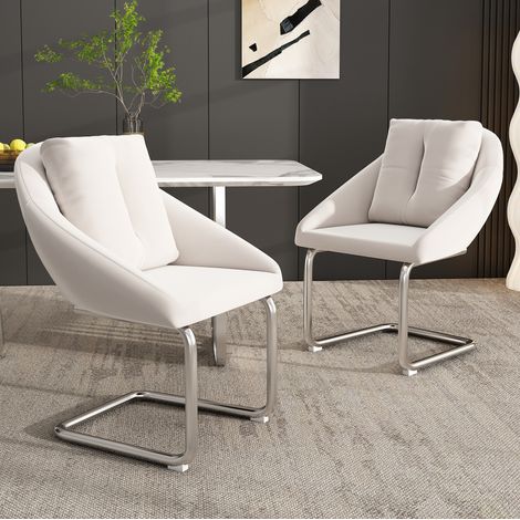 Lote de 2 sillas de comedor de terciopelo, patas de metal, beige