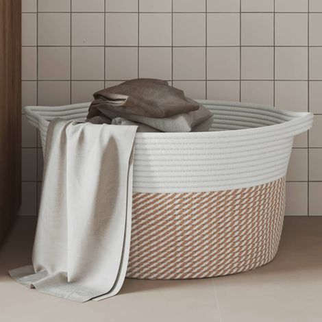 Panier de rangement pliable en coton tressé marron et blanc Ø40 x 25 cm - PANGIVO (1/5)
