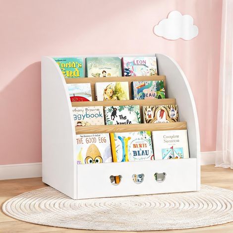 Étagère de rangement enfant 60 cm 4 niveaux blanc et naturel (1/5)