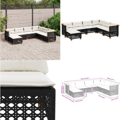 Salon de jardin 7 pcs avec coussins noir résine tressée - Ensemble Salon De Jardin - Meuble De Jardin - Salon Extérieur - Canapé Jardin - Résine Tressée - Home & Living (1/5)