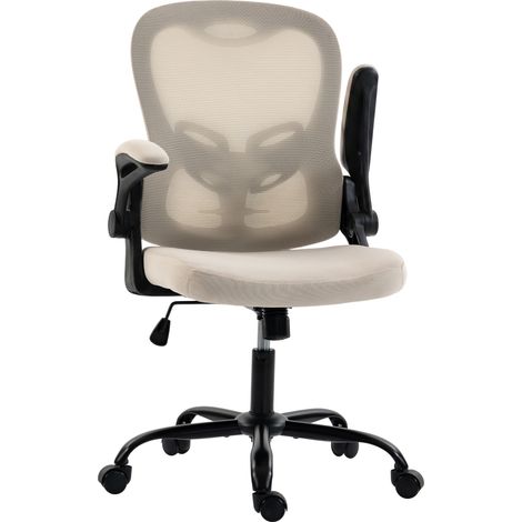 Chaise Bureau Ergonomique, Fauteuil de Bureau Maille, Accoudoirs Relevables, Hauteur Réglable, Fonction Bascule, Beige (1/5)