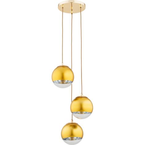 Suspension ronde laiton 3 globes verre E14 LEILA Alfa (1/3)