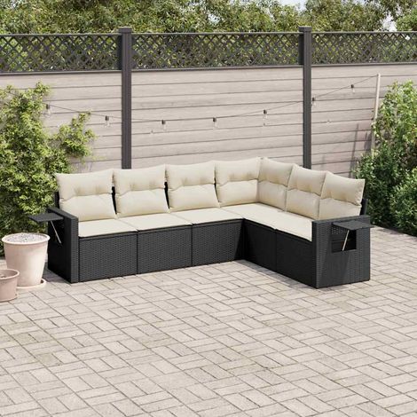Ensemble de canapé de jardin 6 pièces avec coussins, en polyrotin noir (1/3)