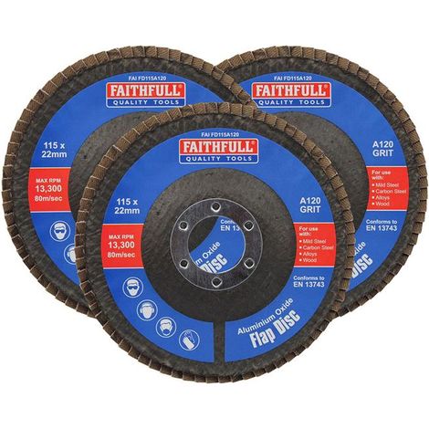 Faithfull Aluminium Oxide Flap Discs 115mm 120 Grit (3 Pack) (1/2)