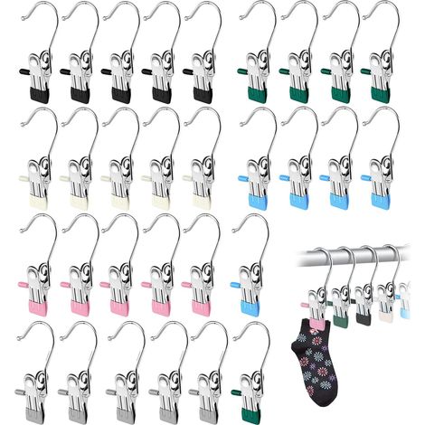 Cintres à pince en métal inoxydable 30 pièces multicolores petite taille 10,5x2,3 cm organisateur de bottes vêtements accessoires maison voyage (1/5)