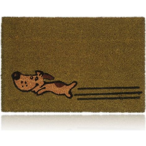 Relaxdays Felpudo Entrada, Fibras de Coco, Diseño Perro, 40x60, Alfombrilla Puerta Perrito, Limpiapiés Exterior, Natural (1/5)