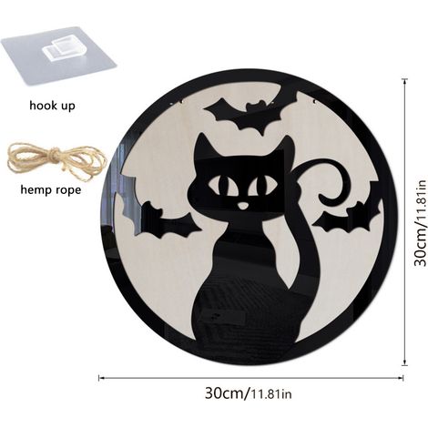 Décoration murale en bois à motif chaton pour porte d'entrée, idéale pour une fête d'Halloween à la maison ou en extérieur. (1/5)