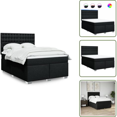 Cabecero ajustable - vidaXL Cama box spring con colchón tela negro 160x200 cm - Cama de muelles