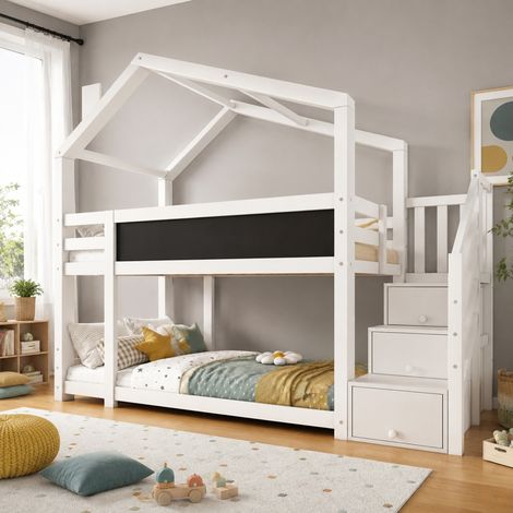 Litera 90x200 cm de madera blanca con almacenaje para dormitorio infantil -FLORAGRACE (1/5)