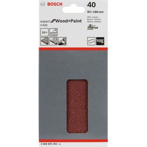 2608605302 -Set 10 Fogli abrasivi C430, 93 x 186 mm, P40, EXPERT for LEGNO+VERNICE