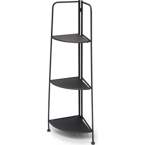 ANGOLIERA A SCAFFALE IN METALLO NERO 49X34X116 CM CON 3 RIPIANI