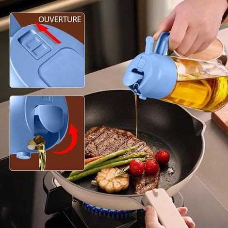Spray Huile Cuisine,470 ml 2 en 1 Vaporisateur Huile Olive avec buse de qualité alimentaire,fcon 11bleu Ciel (1/5)