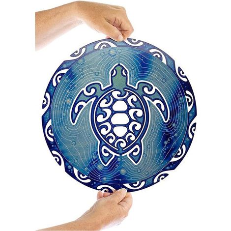 Carillon éolien tortue en métal 3D, décoration suspendue rotative extérieure (bleu) (1/5)