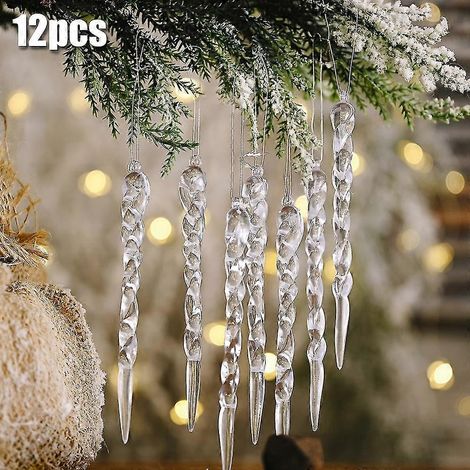 12 décorations suspendues en forme de glaçons pour sapin de Noël, accessoires de décoration pour la maison et les fêtes de Noël (1/5)